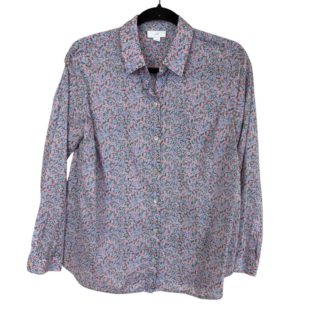 J. Jill Laurel Pattern 100% Cotton Button Up Chest Pocket Top XS
